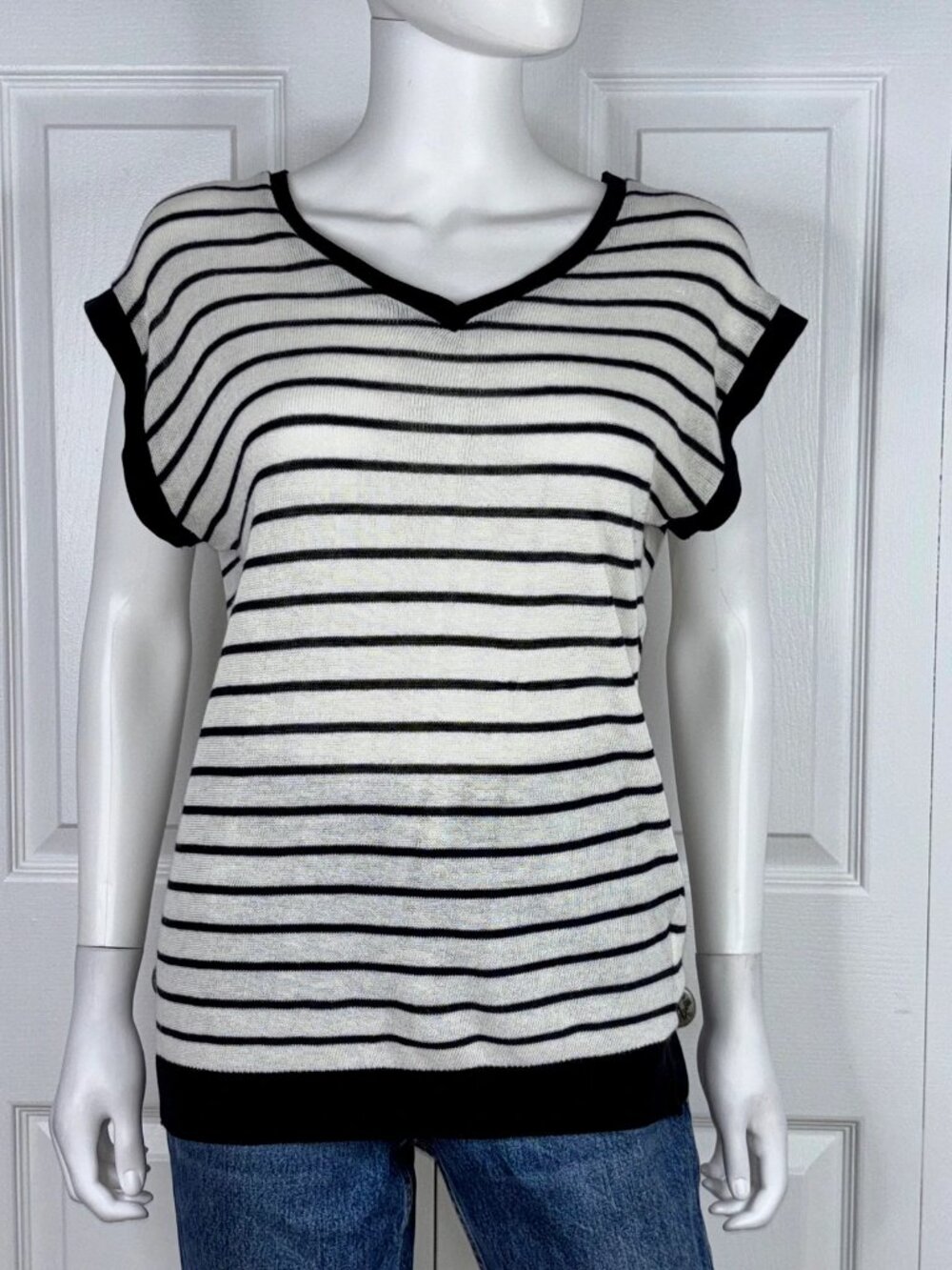 MELISSA NEPTON women's striped short-sleeved sweater small